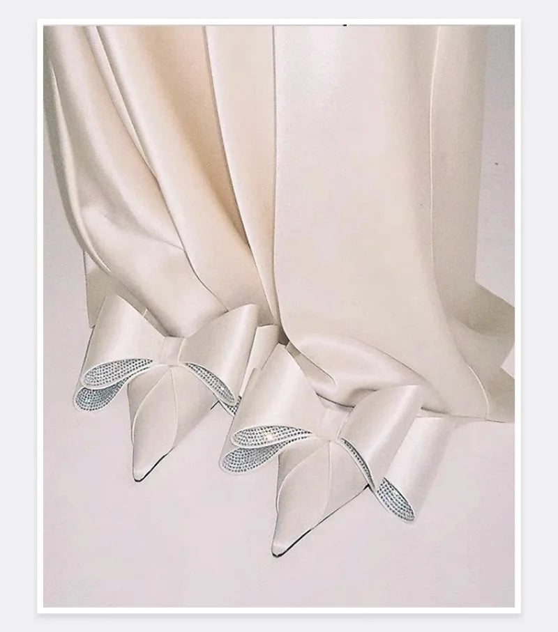 Women's Rhinestone Bowknot Satin Pointed Heel Sandals - Bridesmaid Party Shoes