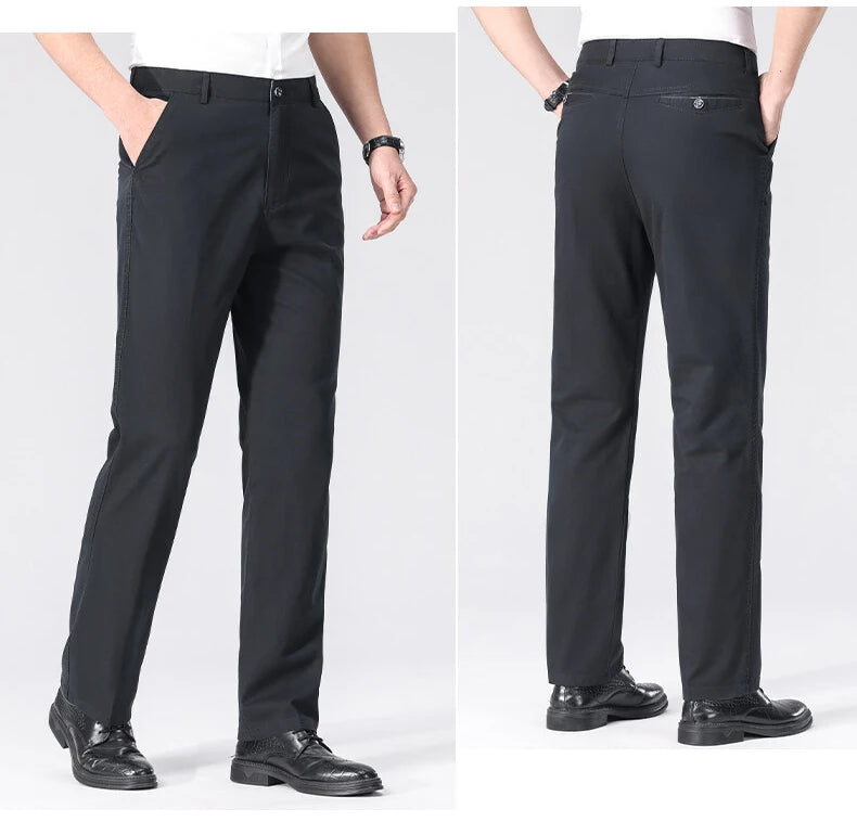 Men's Spring Summer Cotton Smart Casual Lightweight Zipper Fly Straight Breathable Trousers