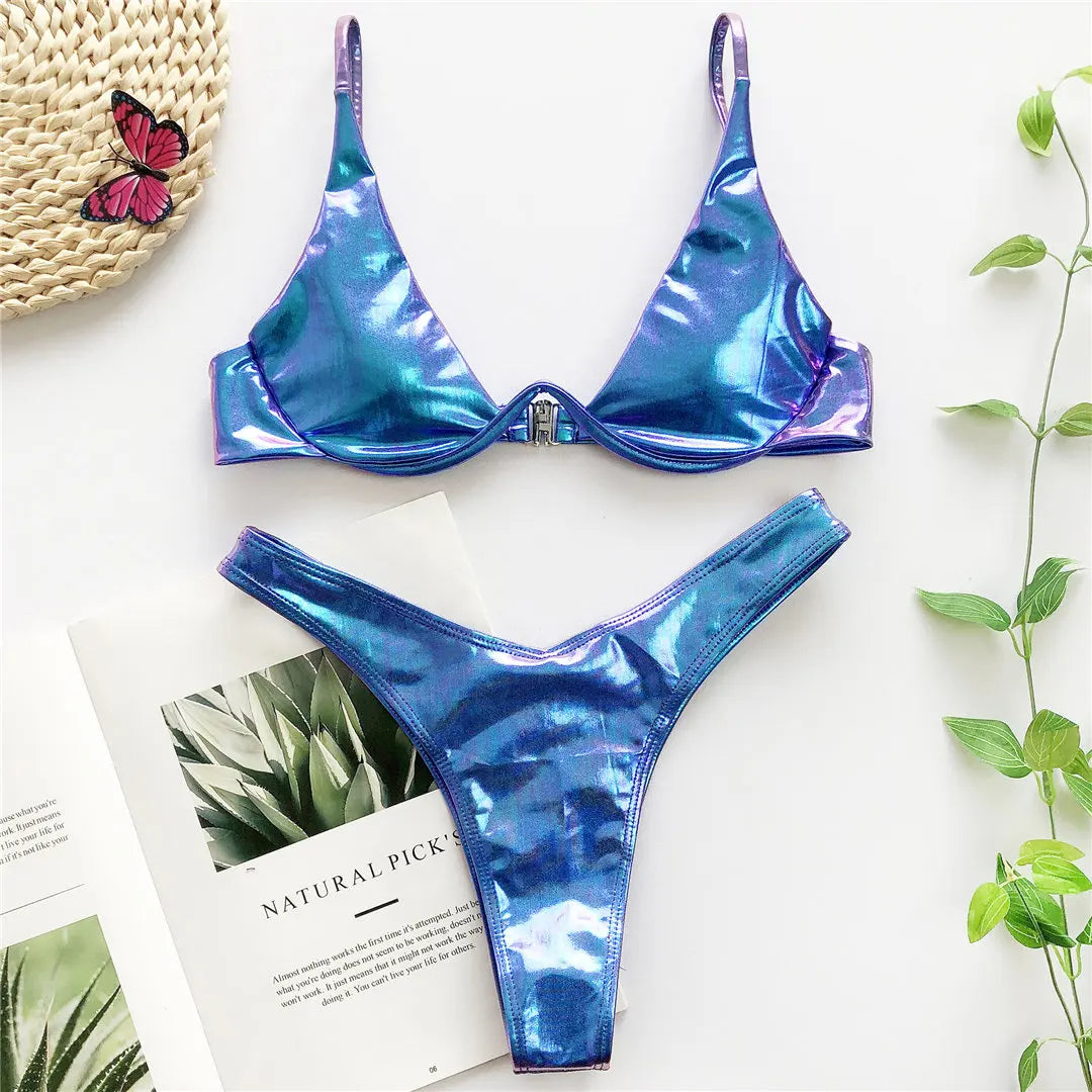 Women's V-Bar Underwired Bikini Set | V-Shape Wire Padded Two-Piece Swimwear