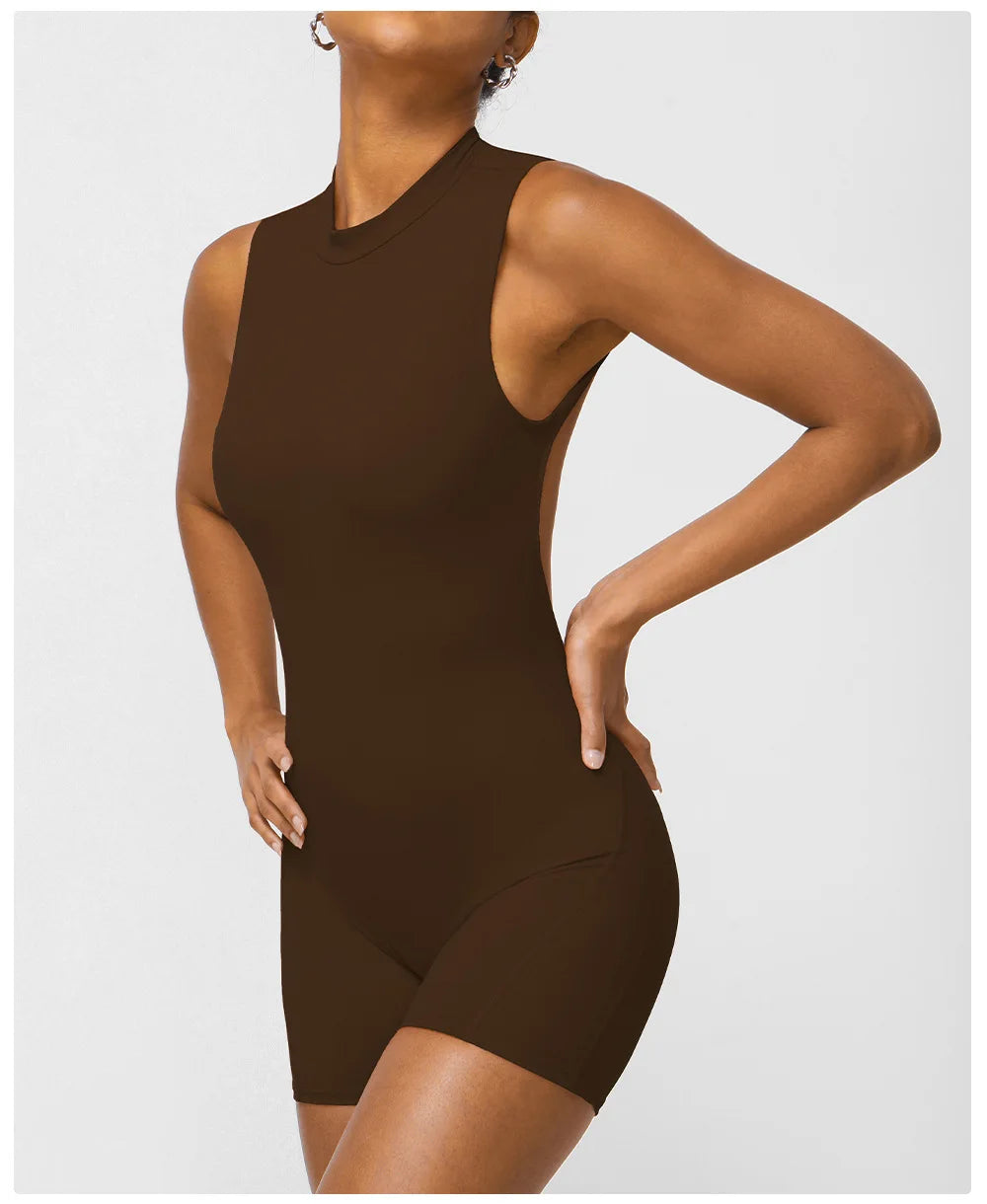 Women's Slim Fit One-Piece Sports Jumpsuit — Sleeveless Open Back Yoga Set