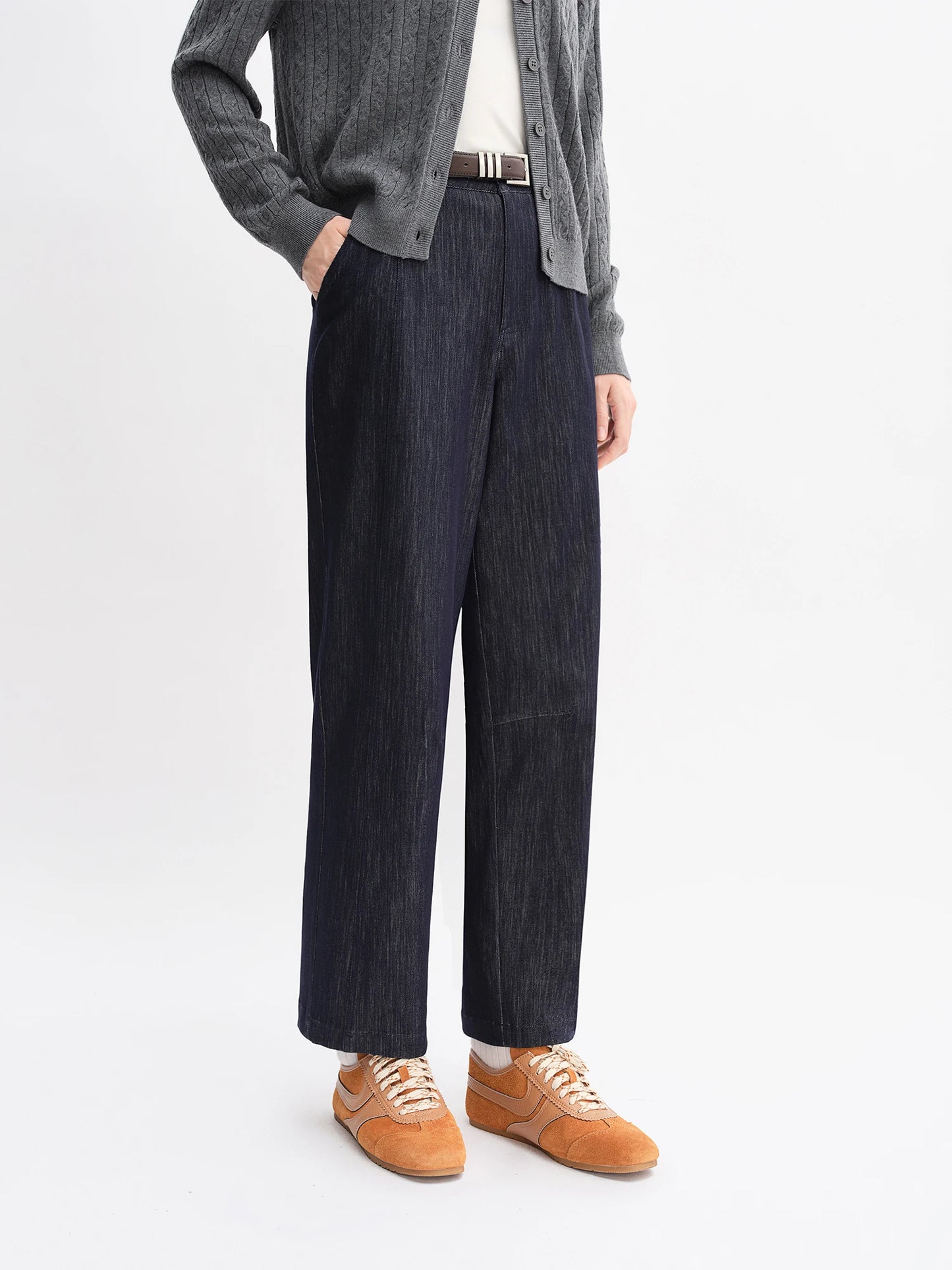 Vintage Wide Leg Jeans - High Waist Stretch Denim with Arc Hem