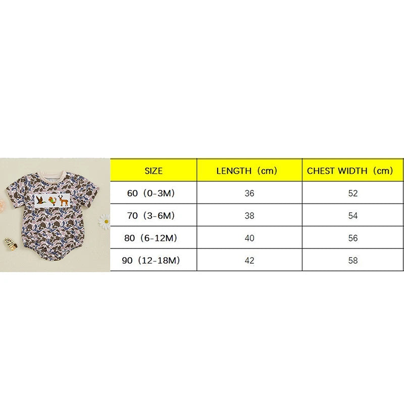 0-18M Summer Casual Baby Boys Romper Camouflage Print Short Sleeve Animal Embroidery Round Neck Jumpsuit
