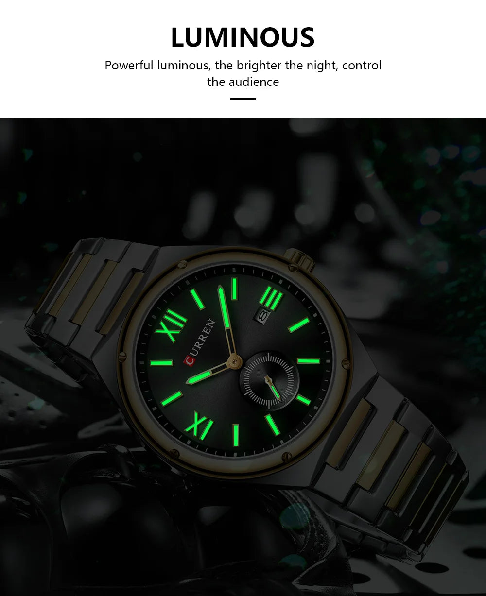 Premium Waterproof Business Watch - Luminous Date Display Stainless Steel Square Quartz