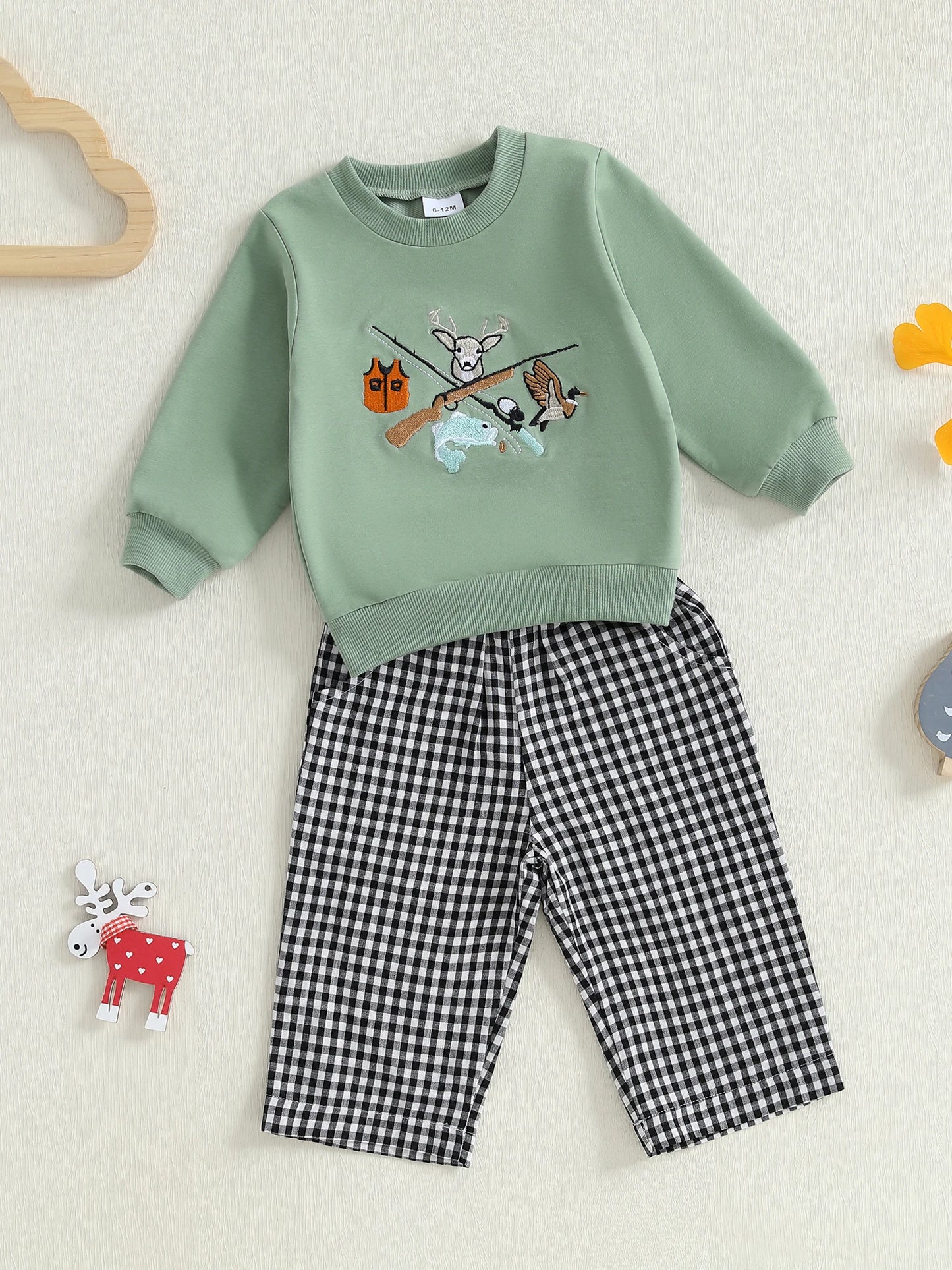 Infant Baby Boy 2-Piece Fall Clothes Set - Animal Embroidery Sweatshirt & Pants (0-3Y)