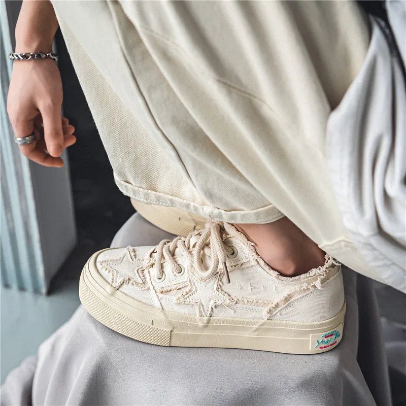 Men's Casual Denim Sneakers - Stars Platform Skateboard Shoes