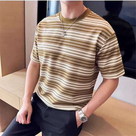 Men's  Summer Striped Round-Neck Short Sleeve Casual  Slim Fit T-Shirt