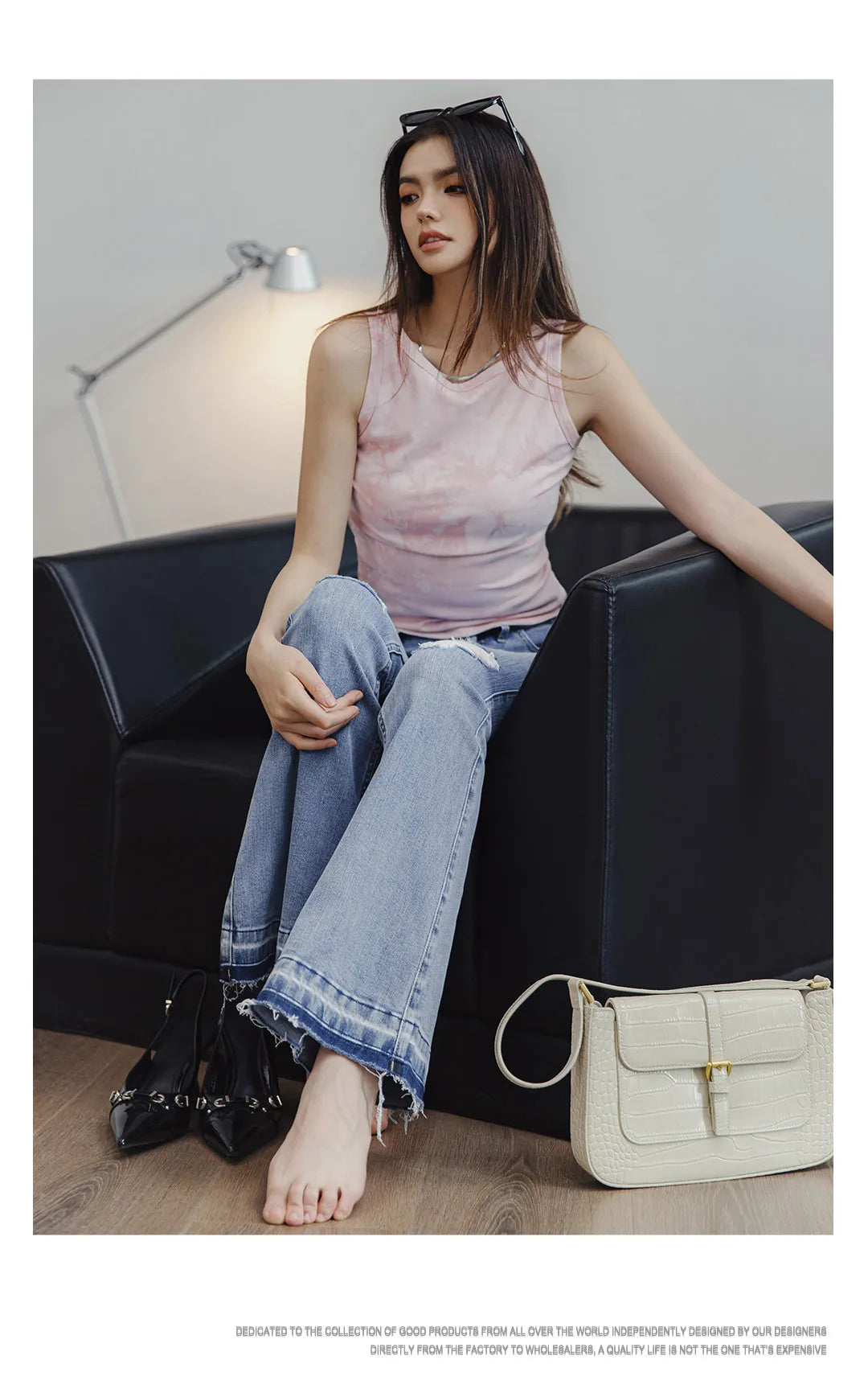 Women's Ripped Bell-Bottom Flare Jeans | 9oz Cotton Denim | Vintage High Street | Light Blue