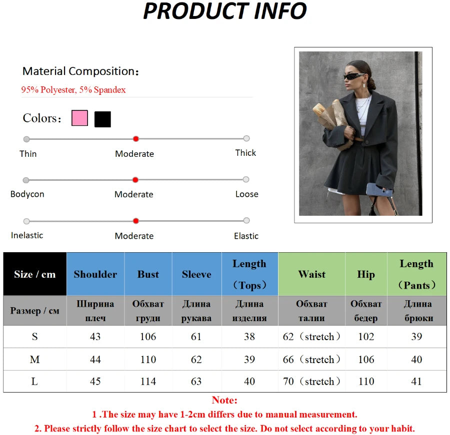 Women's Short Blazer Set - Crop Blazer Jackets & Pleated Mini Skirt Two Piece Set