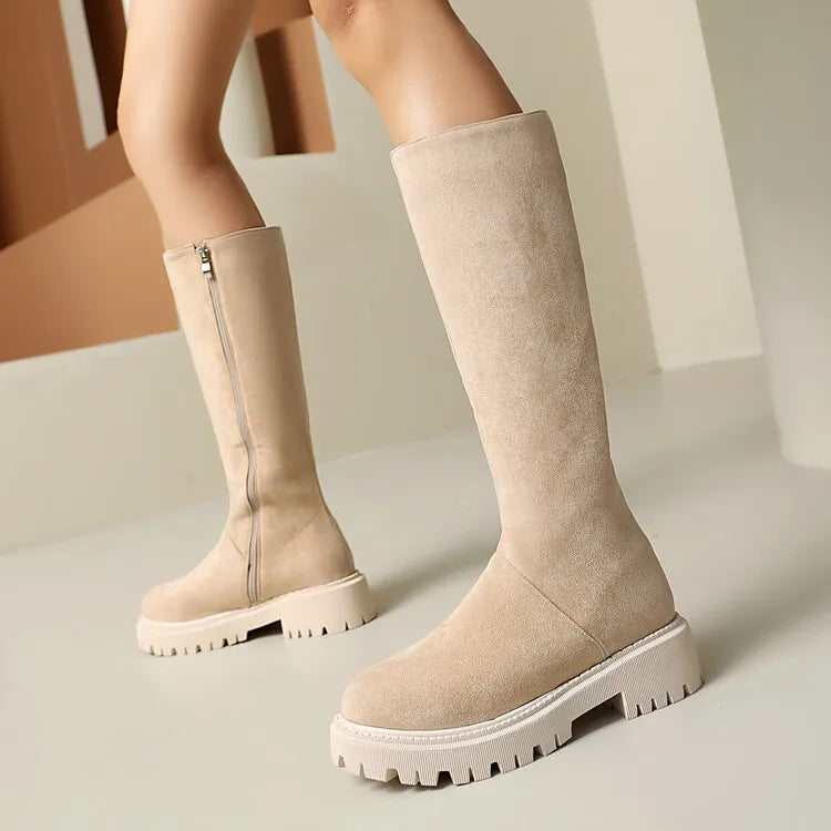 Faux Suede Ankle Boots - 5cm Flat Heel with Belt Buckle Detail