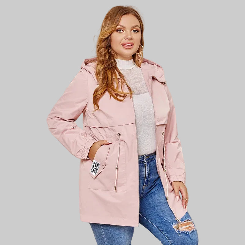 Women's Hooded Trench Coat - Plus Size Casual Windbreaker