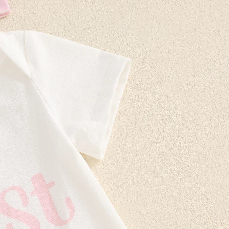 Baby Girls' Easter Outfit Set - Letter Print Romper, Carrot Bunny Shorts & Headband 3pcs