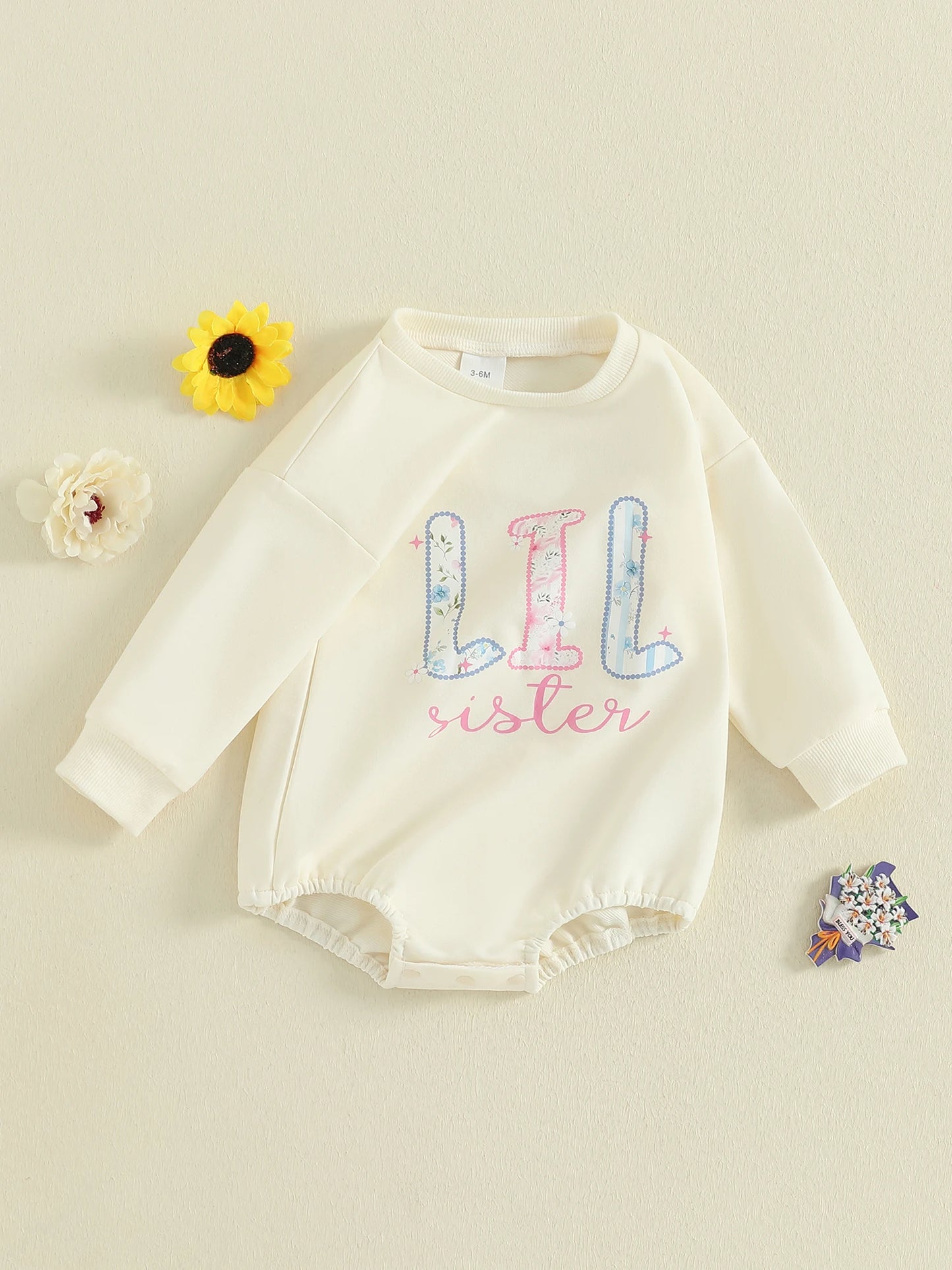 Sister Matching Outfits - Floral Letter Print Romper & Sweatshirt Set