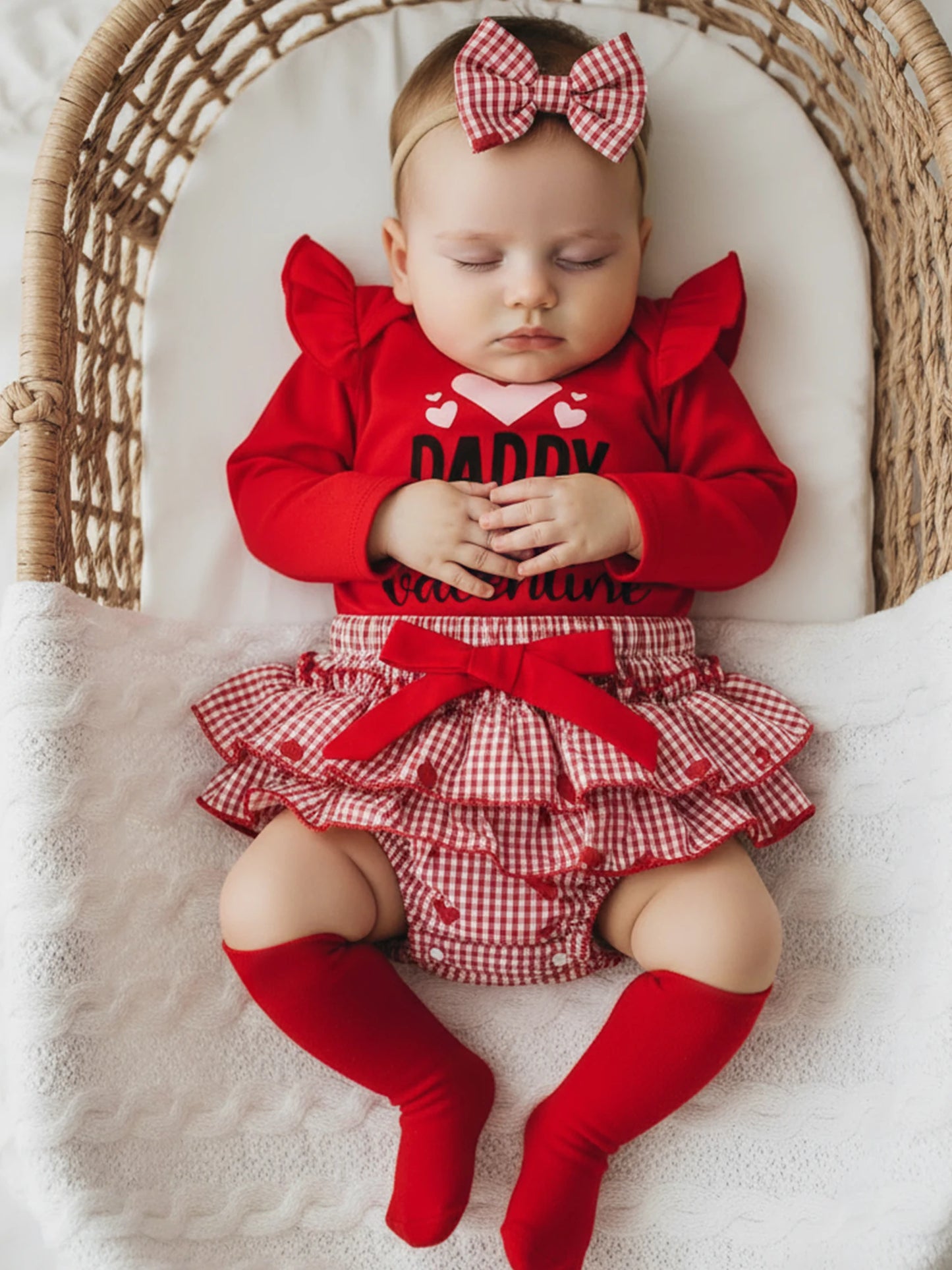 Baby Valentine's Day 4-Piece Outfit Set - Romper, Skirt, Leg Warmers & Headband