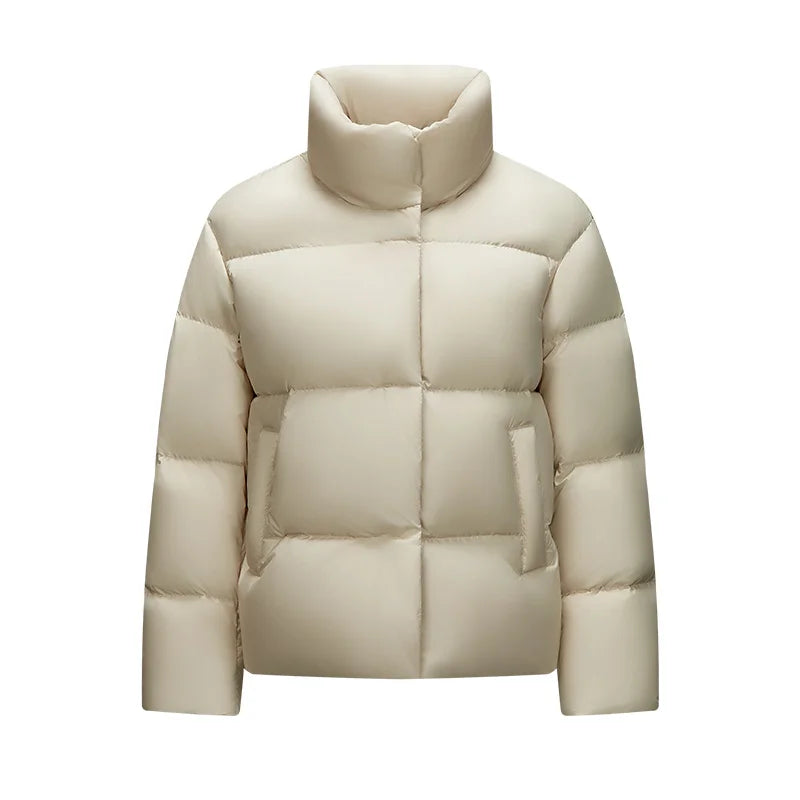 Down Jacket Women Three-Proof Solid Color Stand-Up Collar Loose Simple Winter Versatile Goose Warm