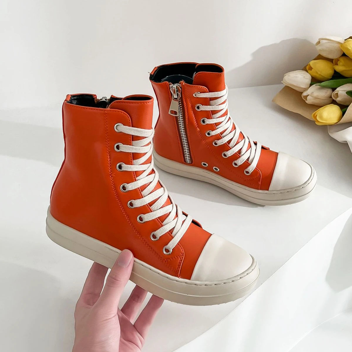 Unisex Mid-Calf Boots - High Top Lace-Up Canvas Sneaker Boots