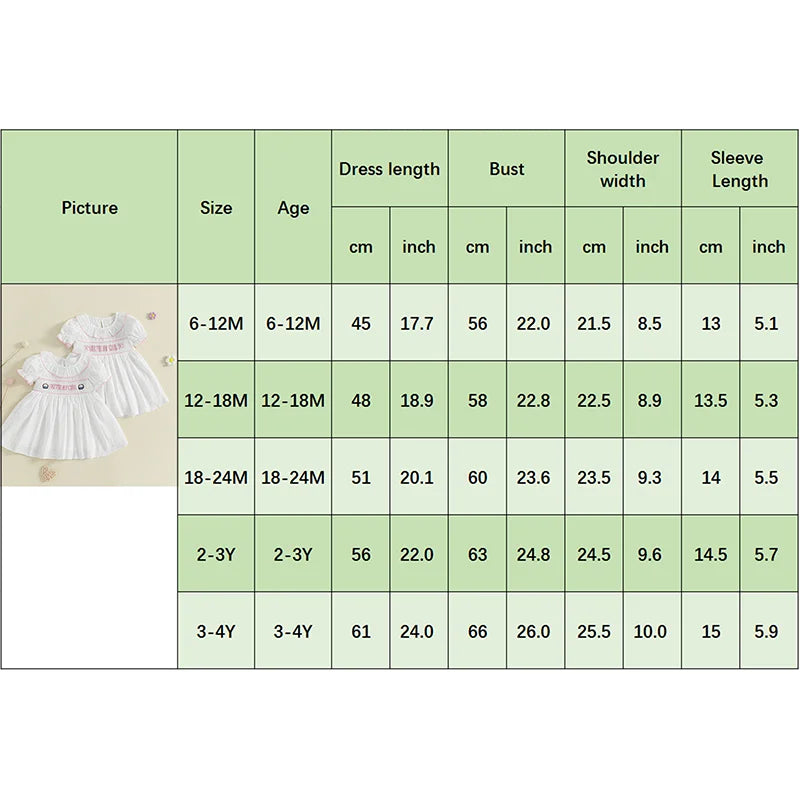 0-4Y  Kids Girls Birthday Dress 2 Style Short Sleeve Cake Embroidery Smocked Dress Summer A-Line Dress
