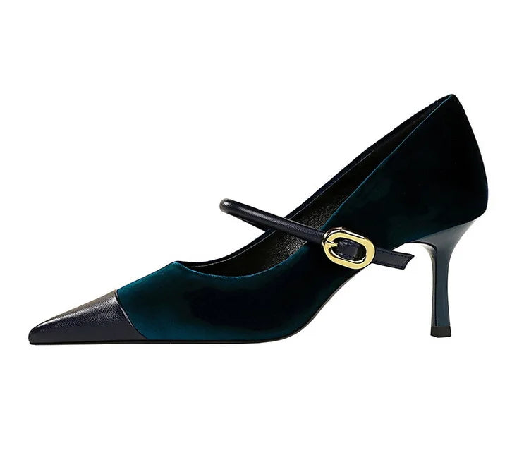 Suede Buckle Design Pumps - Pointed Toe Stilettos Available in 7cm and 10cm Heights