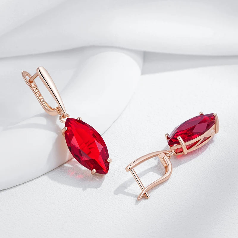 Shiny Rhombus Red Zircon Long Dangle Earrings - Rose Gold Jewelry
