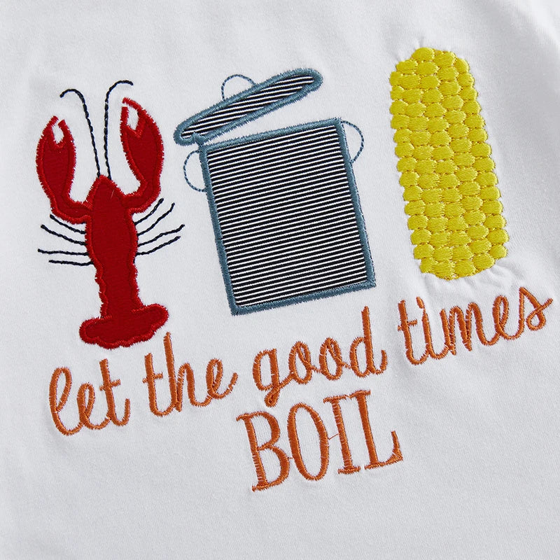 0-7Y Casual Kids Boys Summer Clothes Sets 2pcs Short Sleeve O Neck Lobster Letter Print T Shirts and Striped Shorts