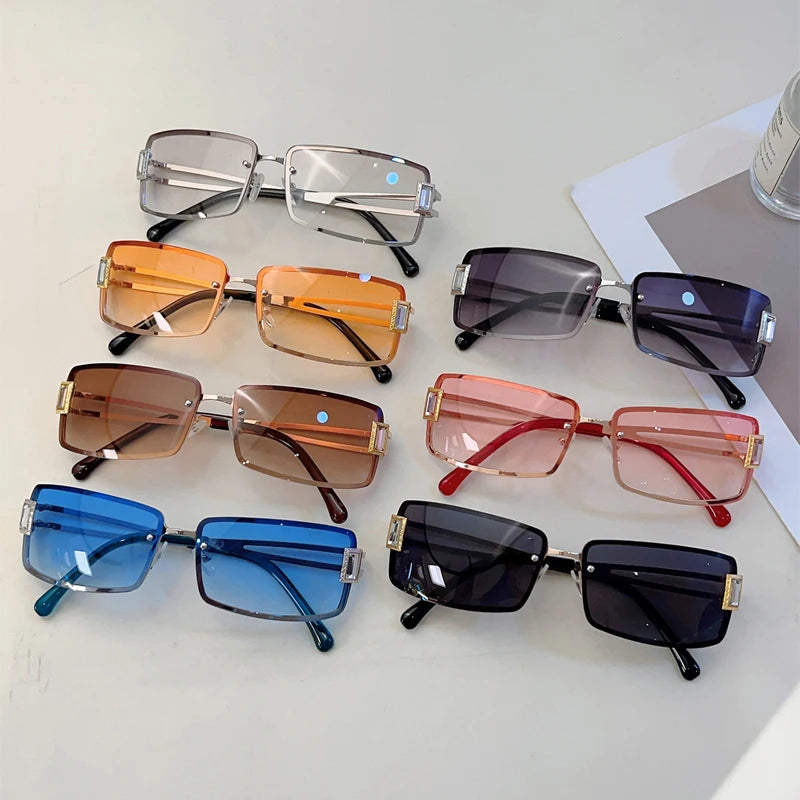 Unisex Rectangle Metal Gradient Sunglasses