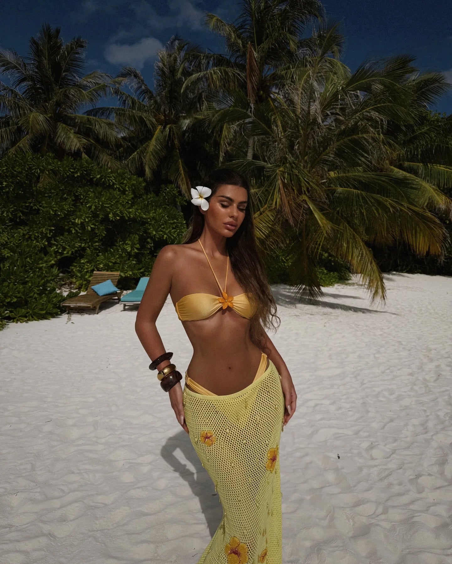 3-Piece Mesh Halter Bikini Set with Skirt Cover-Up