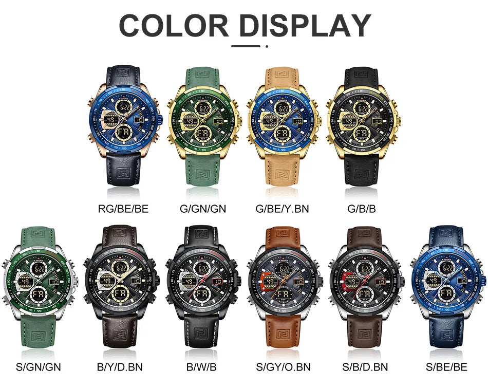 Men's Leather Military Sport Waterproof Watch - Chronograph Quartz Wristwatch