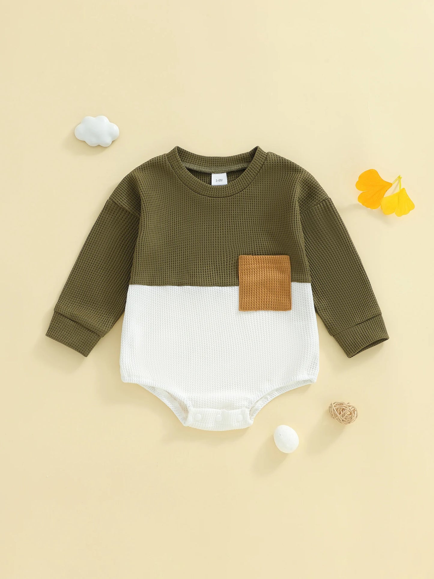 Baby Boys Bubble Romper - Contrast Color Long Sleeve Jumpsuit for Autumn Winter (0-18M)