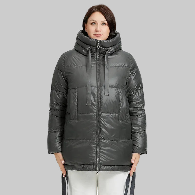 Women's Quilted Winter Parka - Plus Size Hooded Down Jacket