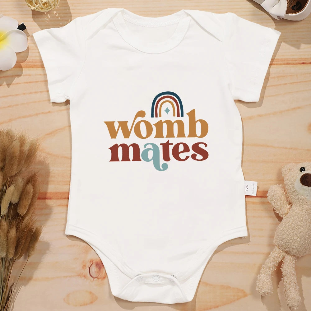 Twin Baby's  "Womb Mates"  Romper Cotton Outfits Bodysuits