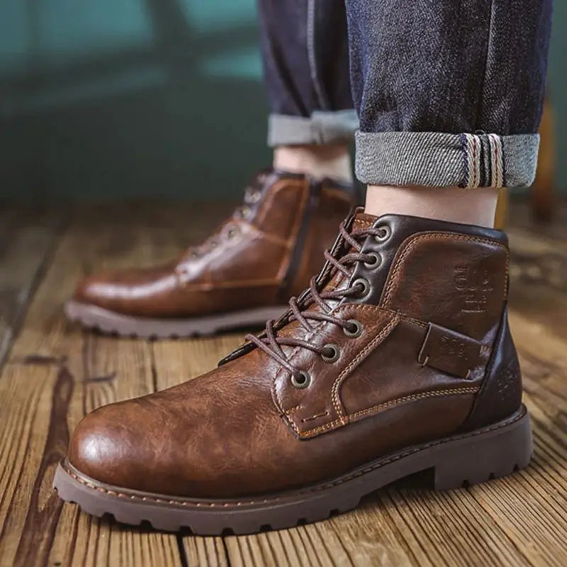 Men's Autumn Platform Boots - High-Top Lace-Up Ankle Sneakers