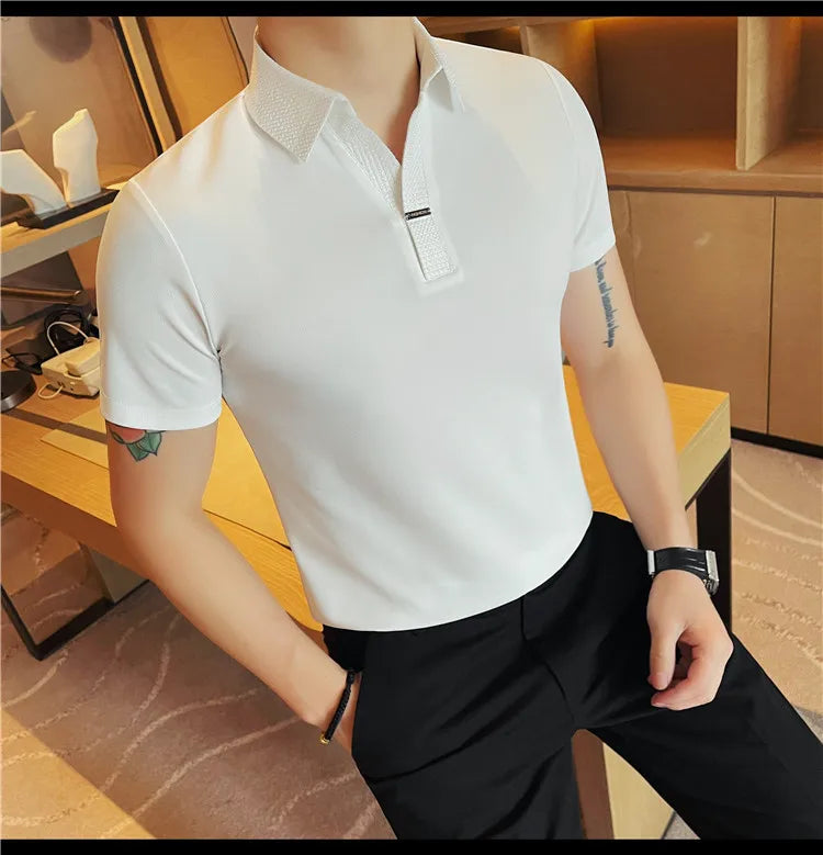 Men's Summer Slim Fit Casual Short Sleeve Style Turn Down Collar Polo Shirt