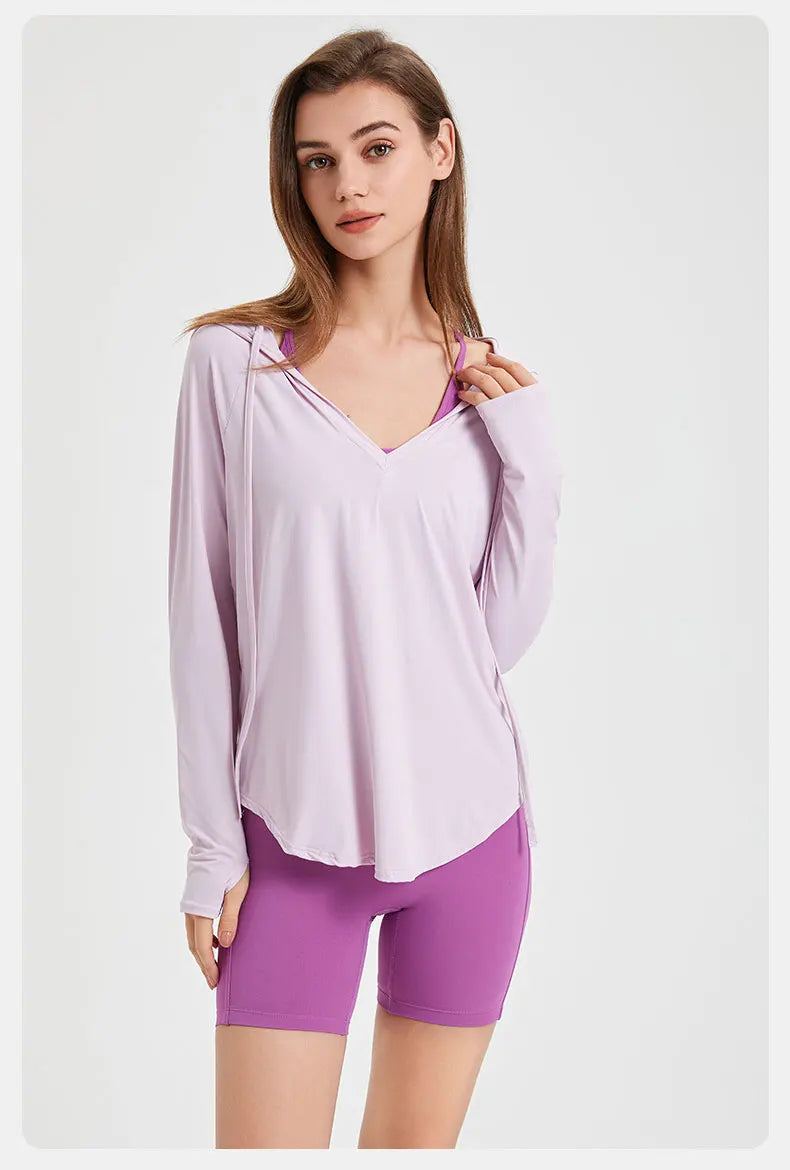 Women's Long Sleeve Hooded Yoga Shirt  Sun Protection Anti-UV Outdoor Workout Running Shirt Breathable Quick Dry Fitness Top Blouse