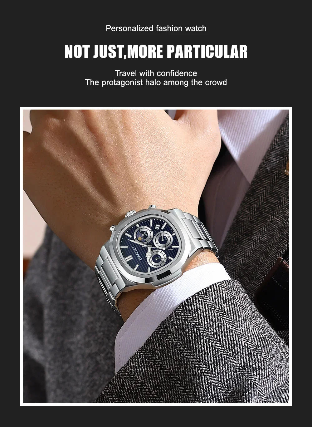 Men's Waterproof Pilot Chronograph Watch - Luminous Stainless Steel Timepiece