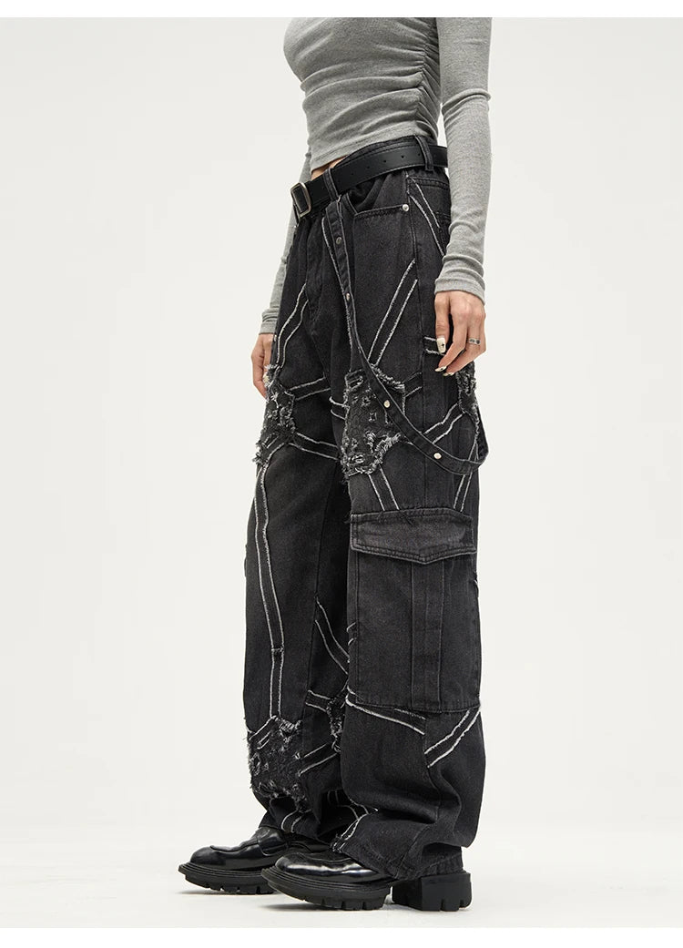 Men's Spider Splicing Baggy  Denim  Jeans