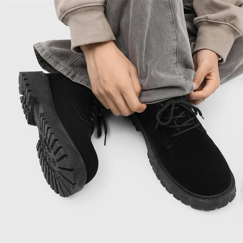 Men's Platform Suede Leather  Lace-up Casual British Shoes