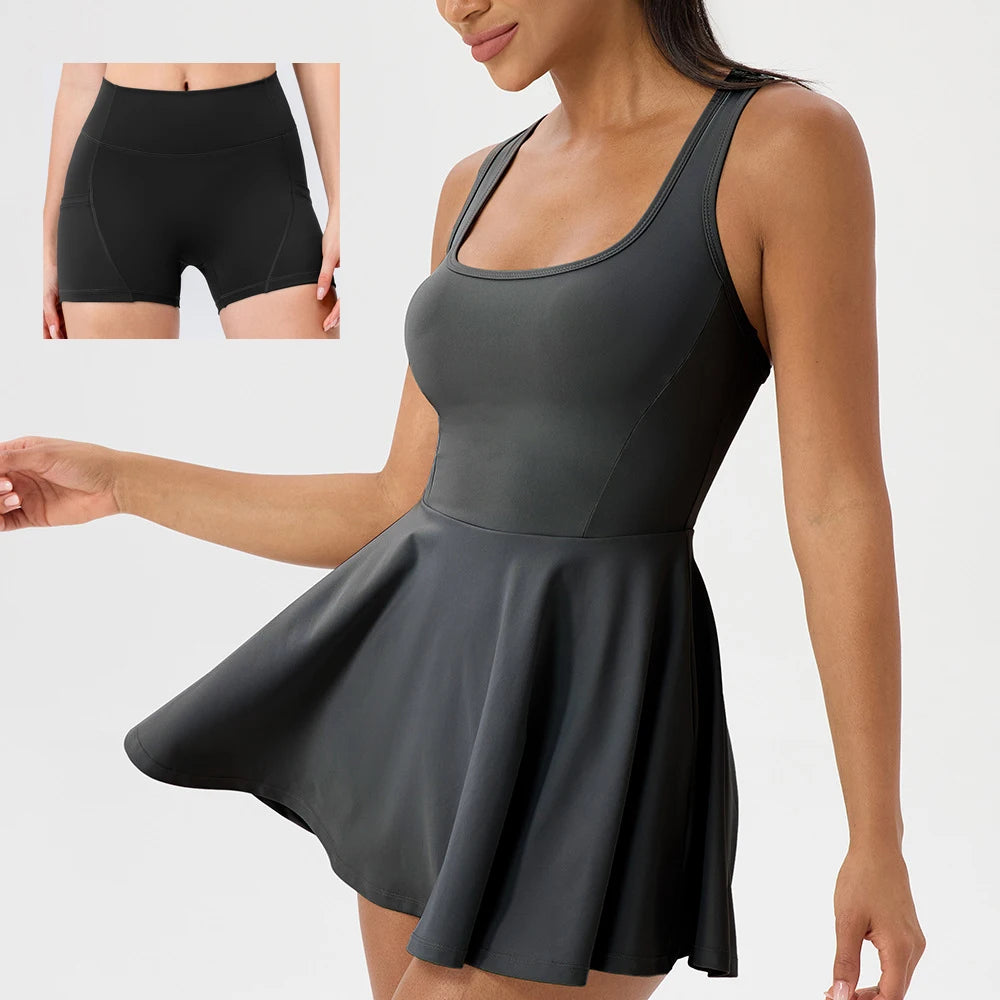 Women's Sleeveless Tennis Dress - Two Piece Fitness Yoga Set Quick Dry Athletic