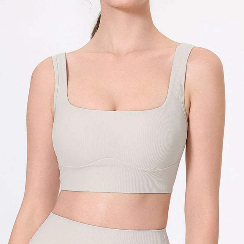 Women's High Impact Fitness Yoga Bra Soft Sports Underwear Square Neckline Gym Crop Top Breathable Workout Top