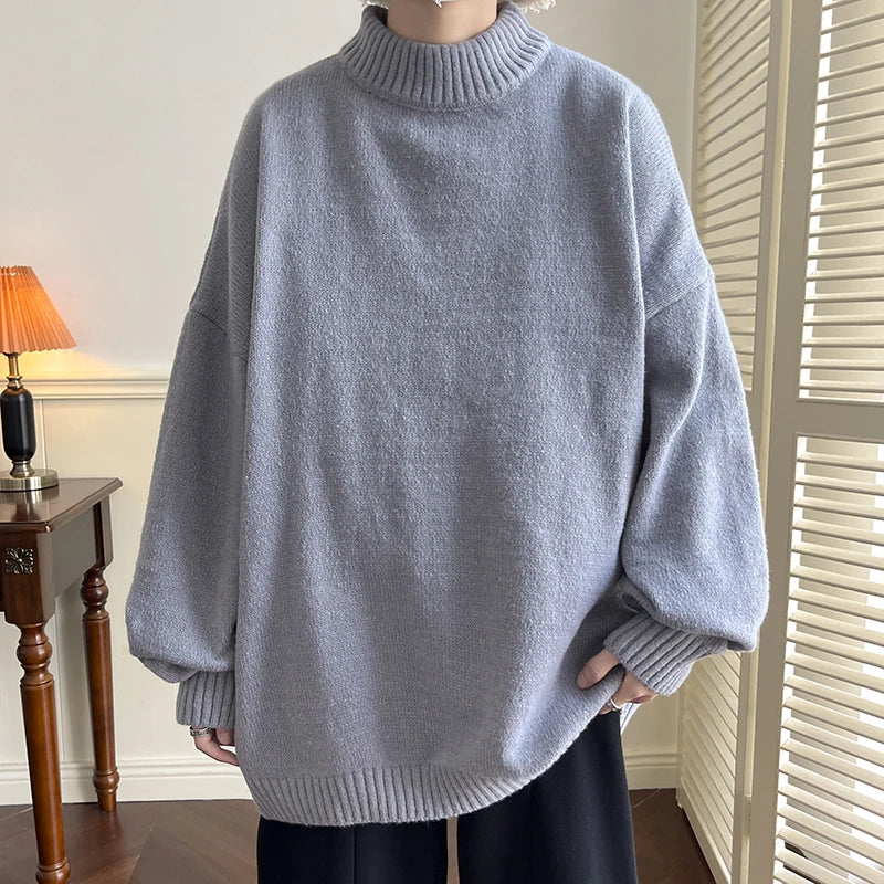 Men's Oversized Mock Neck Knit Pullover Sweater