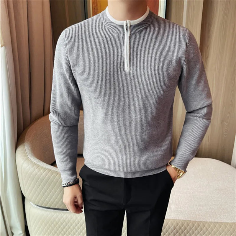 O-Neck Thick Slim Fit Half Zipper Knit Pullover