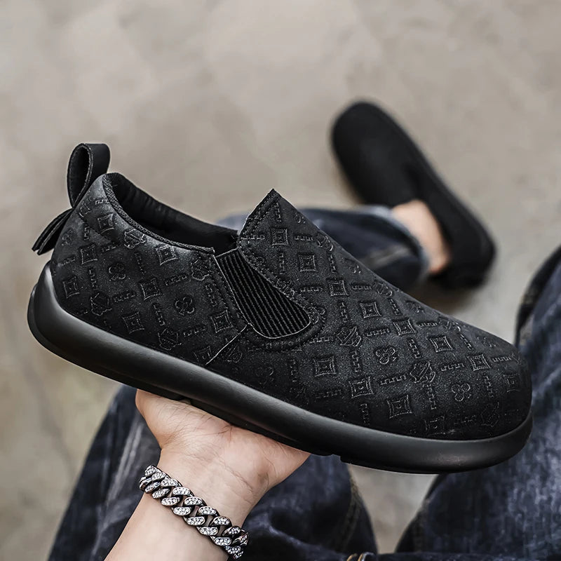 Men's Print Loafers Slip-on Suede Leather Flat Shoes