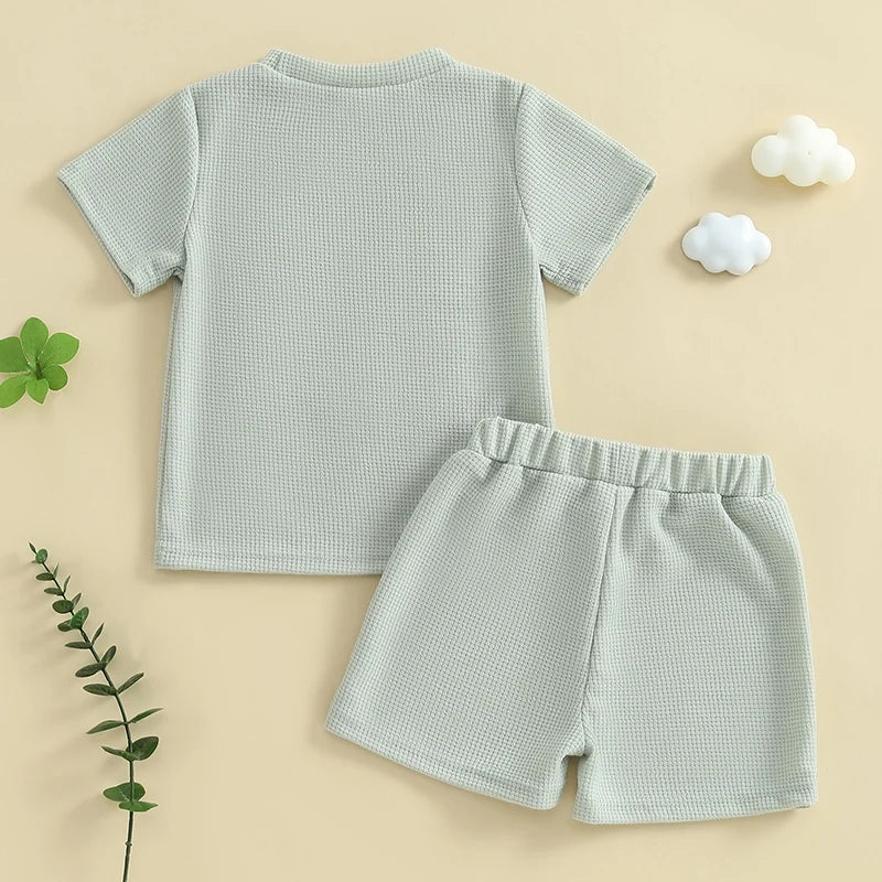 0-4Y Toddler Baby Boys Casual Clothes Sets Letter Cow Embroidery Short Sleeve T Shirts Tops with Elastic Waist Shorts