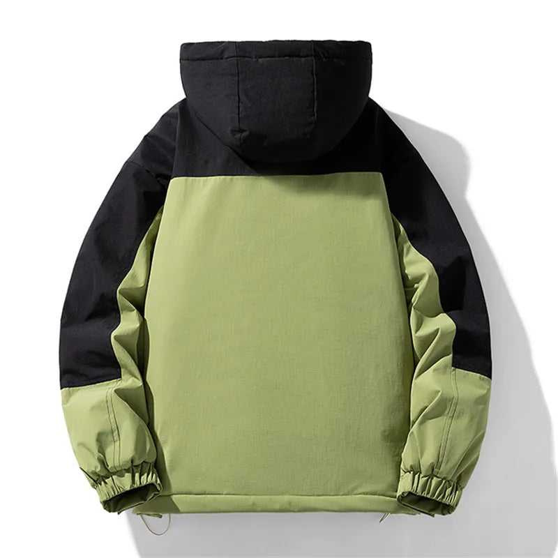 Fleece Hooded Patchwork Parka Jacket