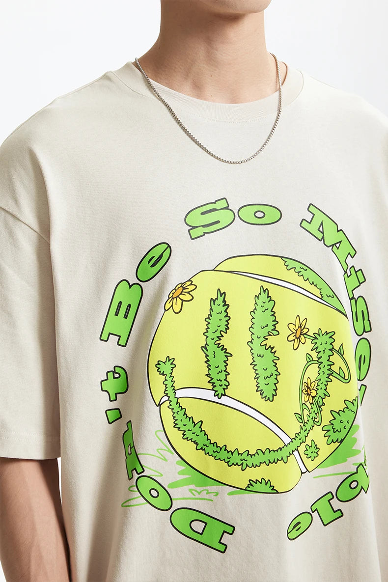 Men's Tennis Graphic Cotton T-Shirt American Vintage Tee Streetwear Loose Fit Crew Neck Short Sleeve