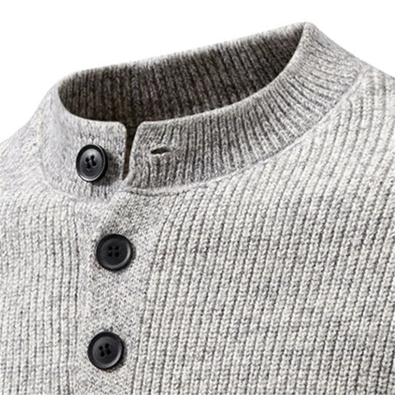 Men's Button Stand Collar Knitted Sweater