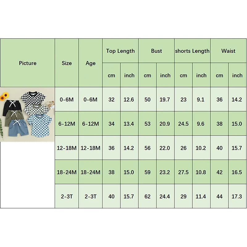 2pcs Toddler Baby Boys Clothes Set 0-3Y Short Sleeve Plaid Print Pocket T-shirt with Shorts Summer Outfit