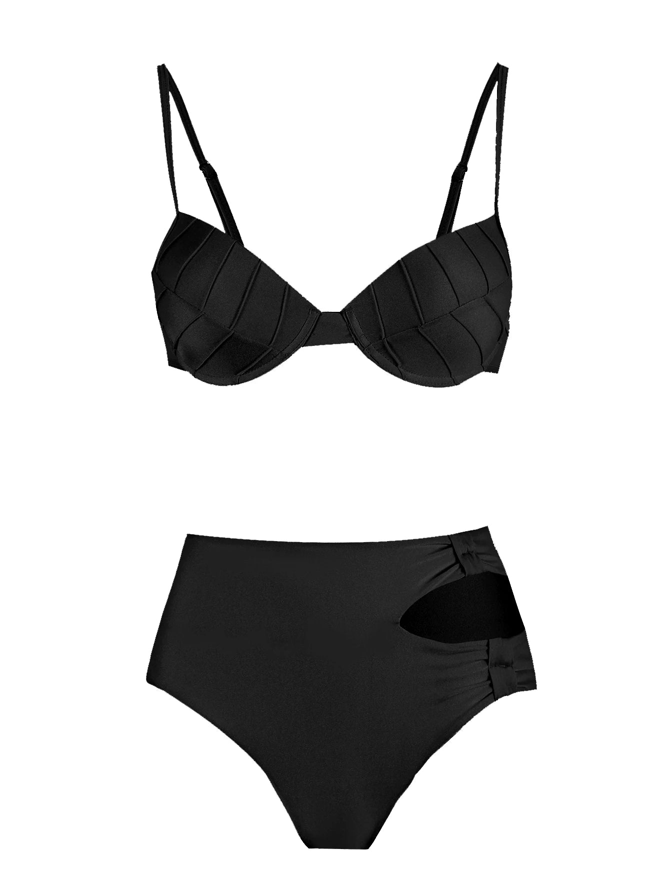Women's 3-Piece Solid Bikini Set - Padded Bra, Tassel High Waist & Beach Skirt