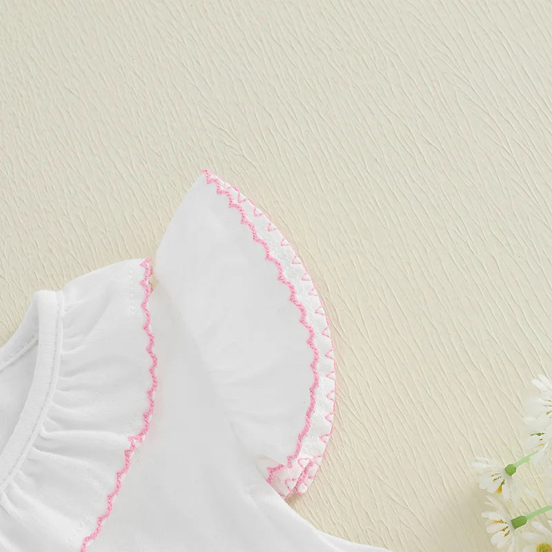 Baby Girls Romper - Bow Embroidery Ruffles Fly Sleeve Bodysuit