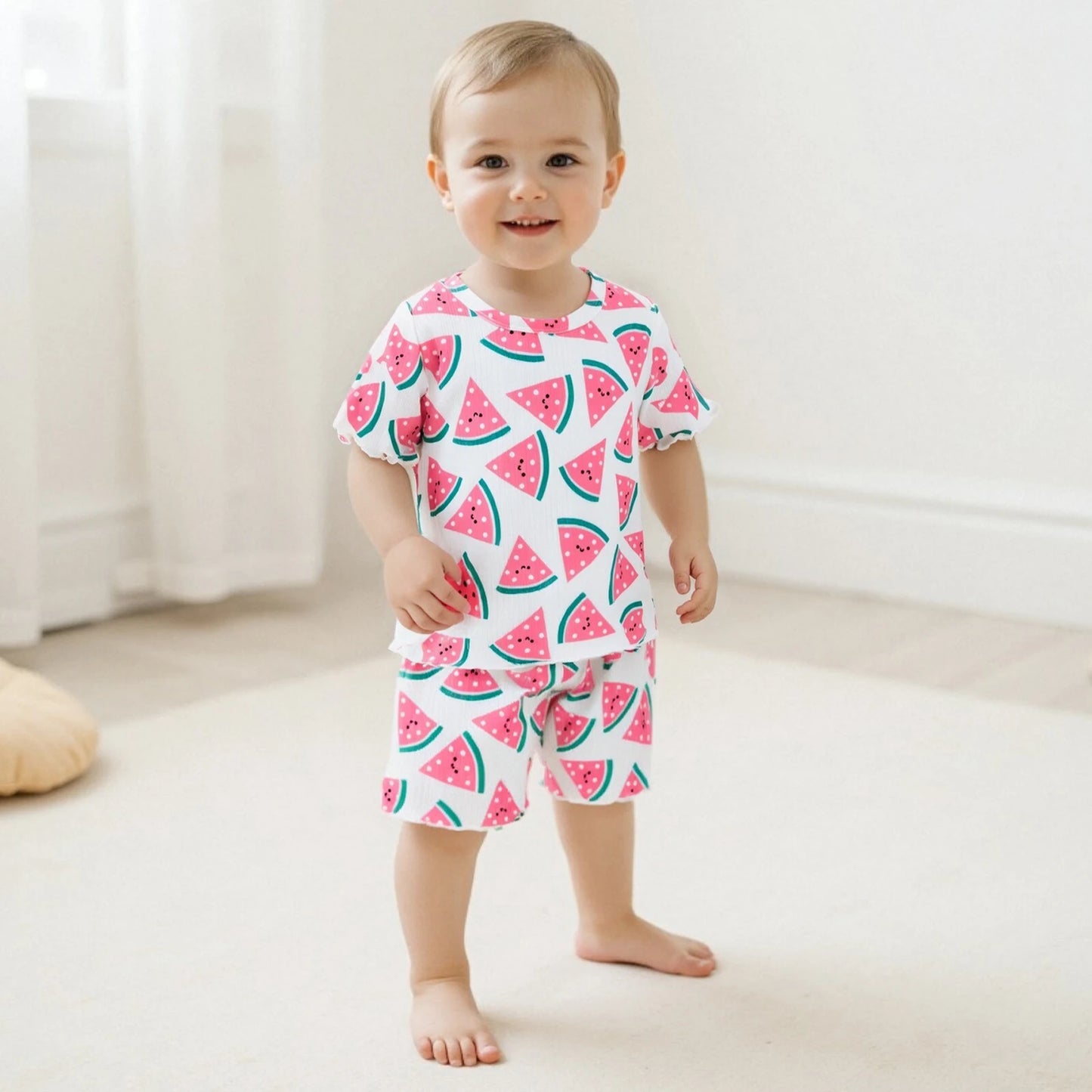 0-4Y Kids Girls Summer Clothes Sets Short Sleeve Watermelon Print T Shirts and Shorts Set