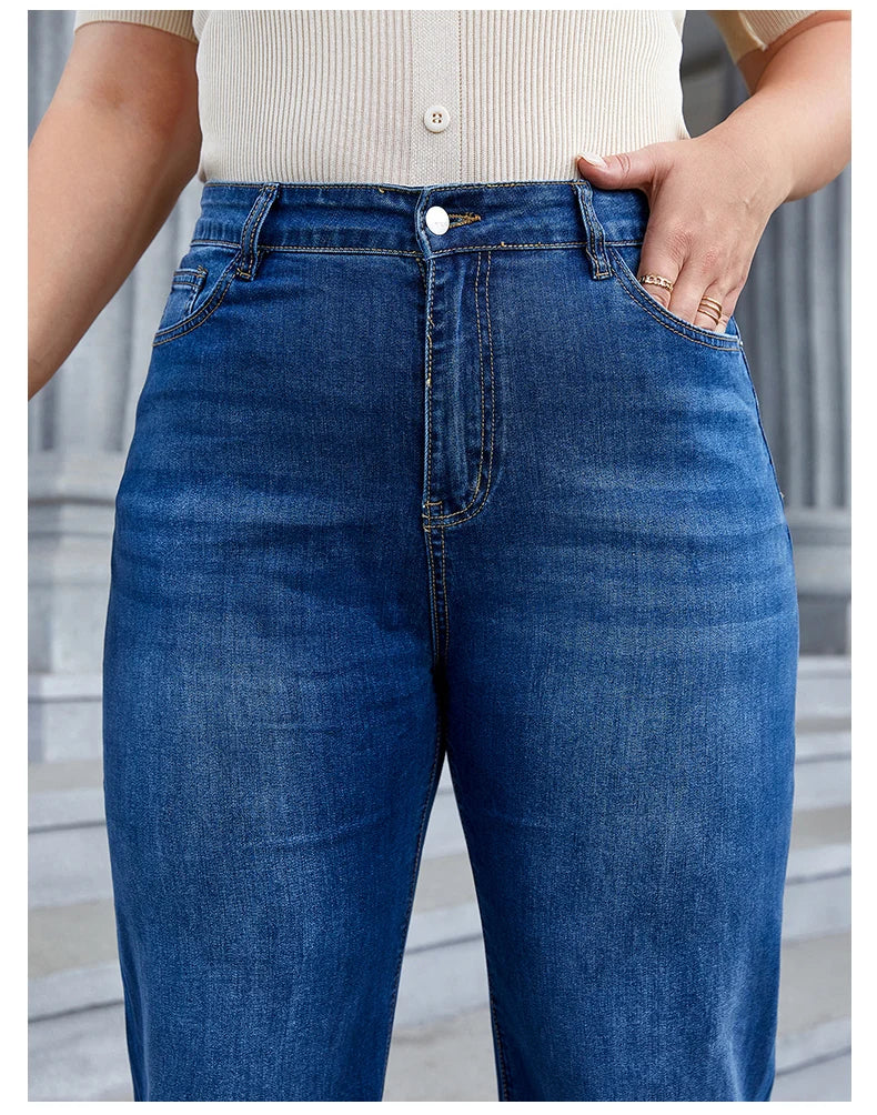 Plus Size Wide Leg Jeans - Women High Waist High Stretchy Straight Denim Jeans