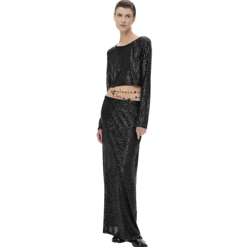 Women's Sequin Long Glitter Maxi Sparkle High Waist Long Skirt